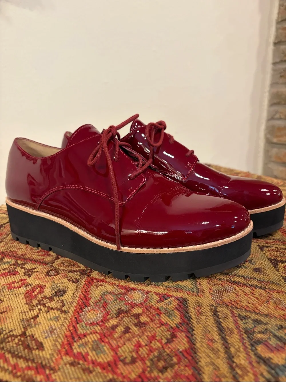 Eileen Fisher Eddy Red Platform Derby Oxford Lace-Up Shoes Size 7.5